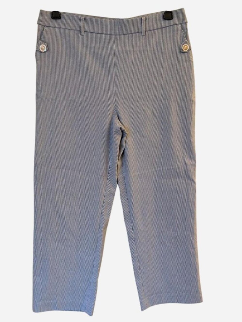 Jules & Leopold Light Blue Pinstripe Capri Pants Women’s Size L Pull On Stretch